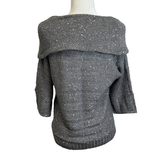 Chico’s Sweater Women’s sz. 0 (SMALL) Gray Sequined‎ Cowl Neck 1/2 Sleeve - Picture 4 of 8